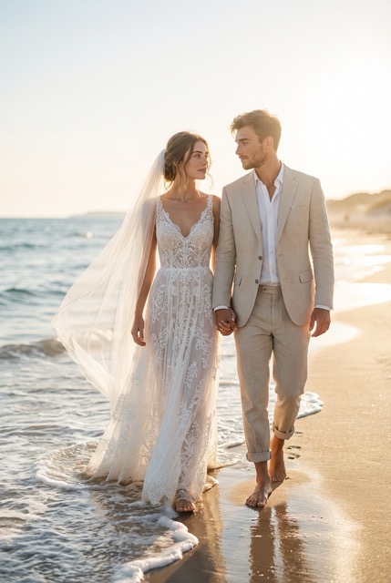 Свадебная романтика на пляже в закат